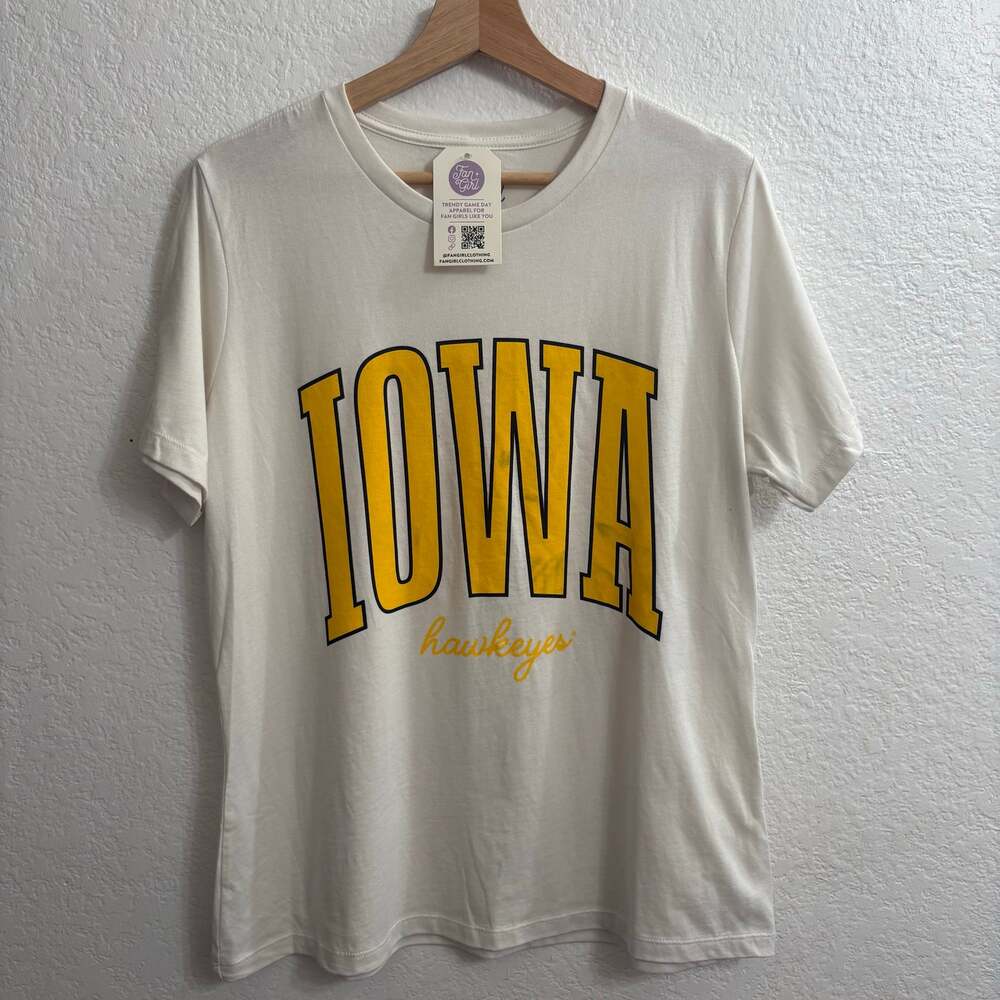 Fan Girl Iowa Hawkeyes T-Shirt Large White Yellow Black Game Day Tee NWT